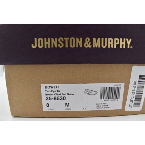 Johnston & Murphy Mens Size 8 Bower Oiled Full Grain Leather Slip On Loafers